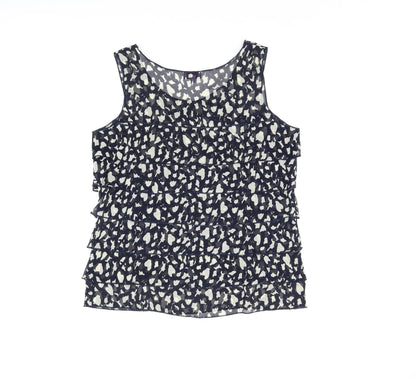 Epilogue Womens Blue Geometric Polyester Basic Tank Size 12 Round Neck - Frill Detail Sheer