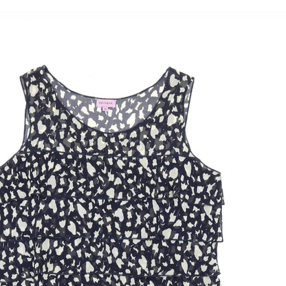 Epilogue Womens Blue Geometric Polyester Basic Tank Size 12 Round Neck - Frill Detail Sheer