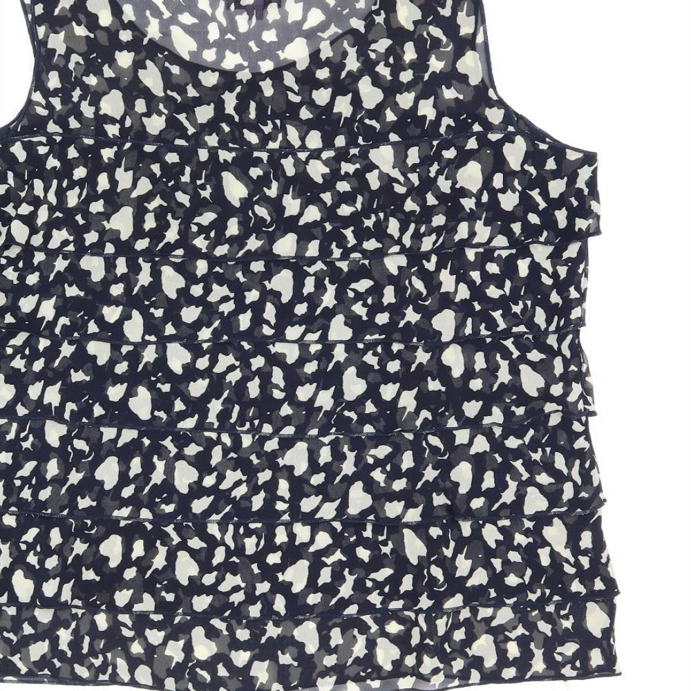 Epilogue Womens Blue Geometric Polyester Basic Tank Size 12 Round Neck - Frill Detail Sheer