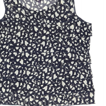 Epilogue Womens Blue Geometric Polyester Basic Tank Size 12 Round Neck - Frill Detail Sheer