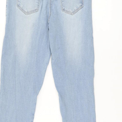 NEXT Girls Blue Cotton Skinny Jeans Size 12 Years L25.5 in Regular Zip - Embroidered Stars