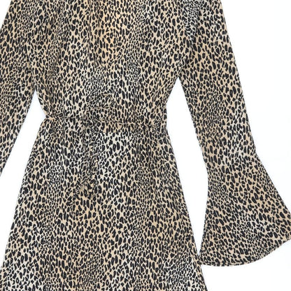 H&M Womens Brown Animal Print Polyester Wrap Dress Size 6 V-Neck Tie - Leopard Print