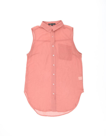 Glamorous Womens Pink Polyester Basic Button-Up Size 10 Collared - Sheer
