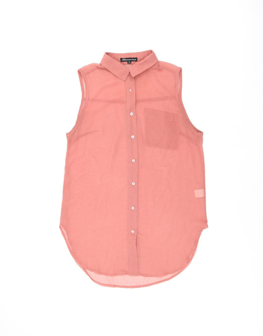 Glamorous Womens Pink Polyester Basic Button-Up Size 10 Collared - Sheer