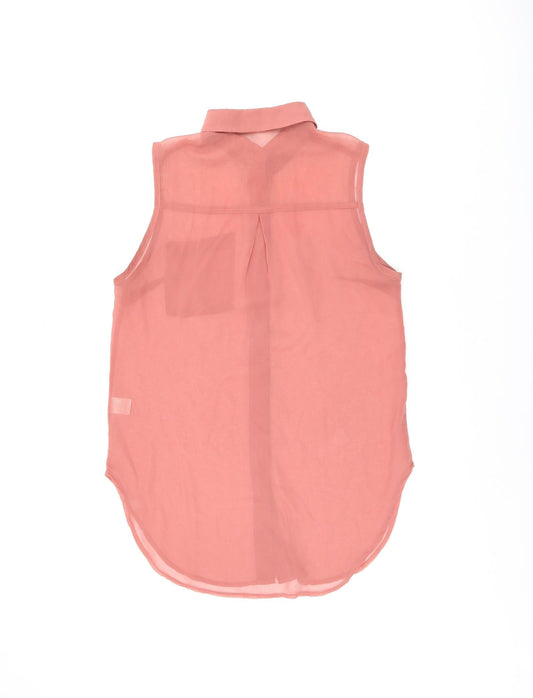 Glamorous Womens Pink Polyester Basic Button-Up Size 10 Collared - Sheer