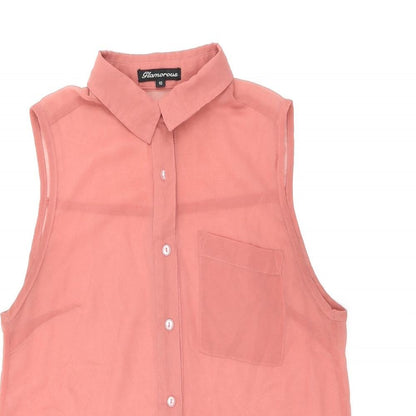 Glamorous Womens Pink Polyester Basic Button-Up Size 10 Collared - Sheer