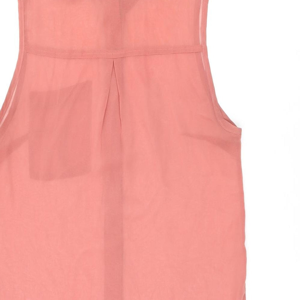 Glamorous Womens Pink Polyester Basic Button-Up Size 10 Collared - Sheer