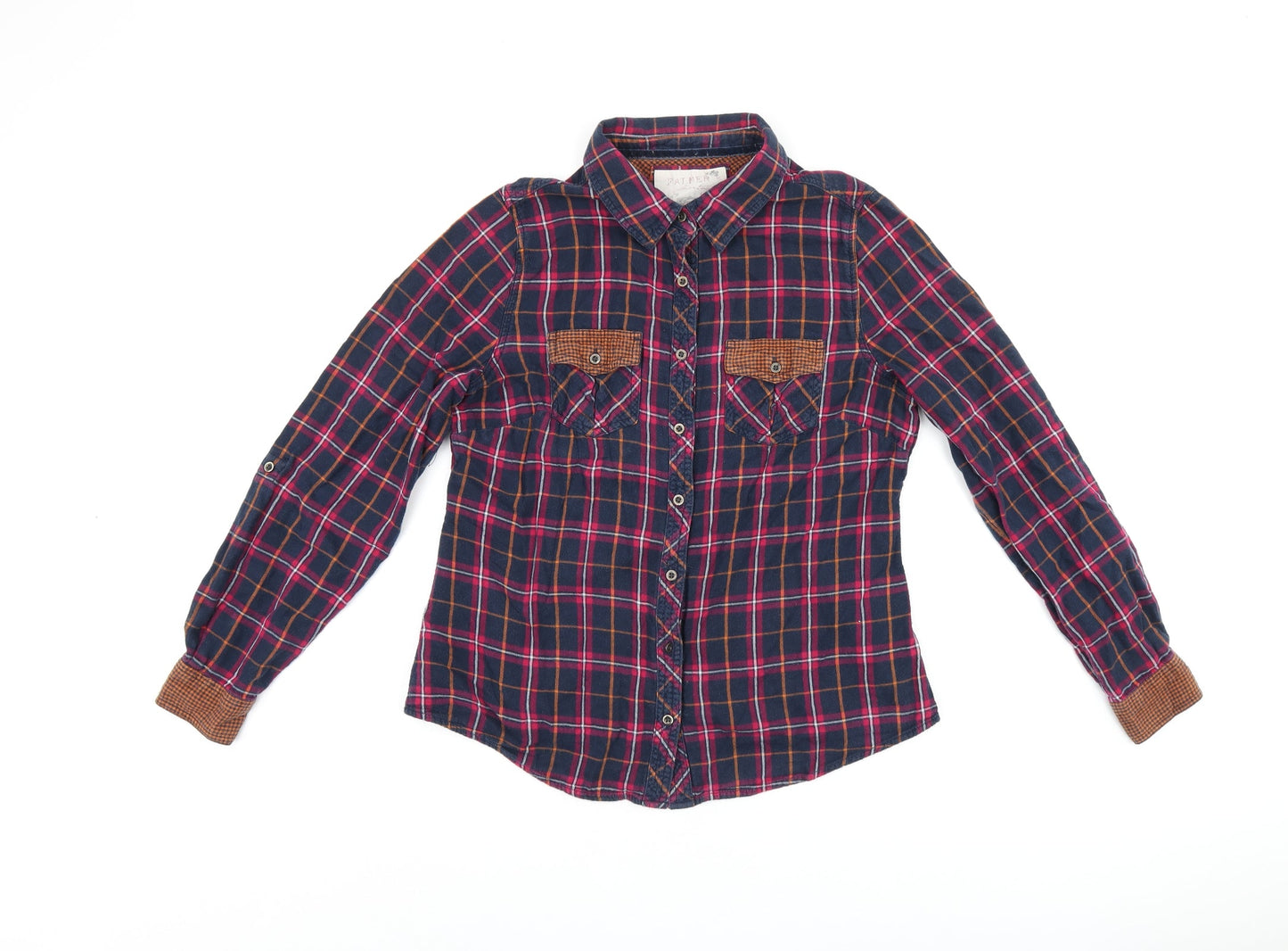 Falmer Heritage Womens Blue Plaid Cotton Basic Button-Up Size 12 Collared