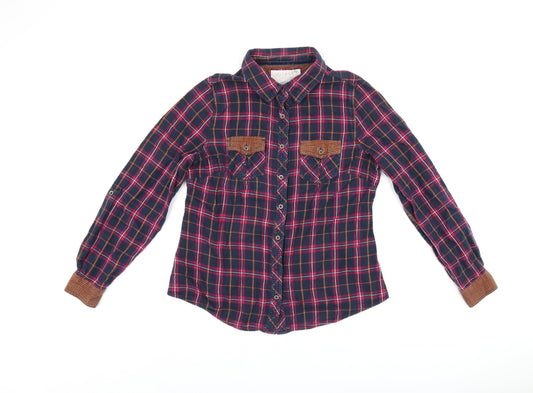 Falmer Heritage Womens Blue Plaid Cotton Basic Button-Up Size 12 Collared