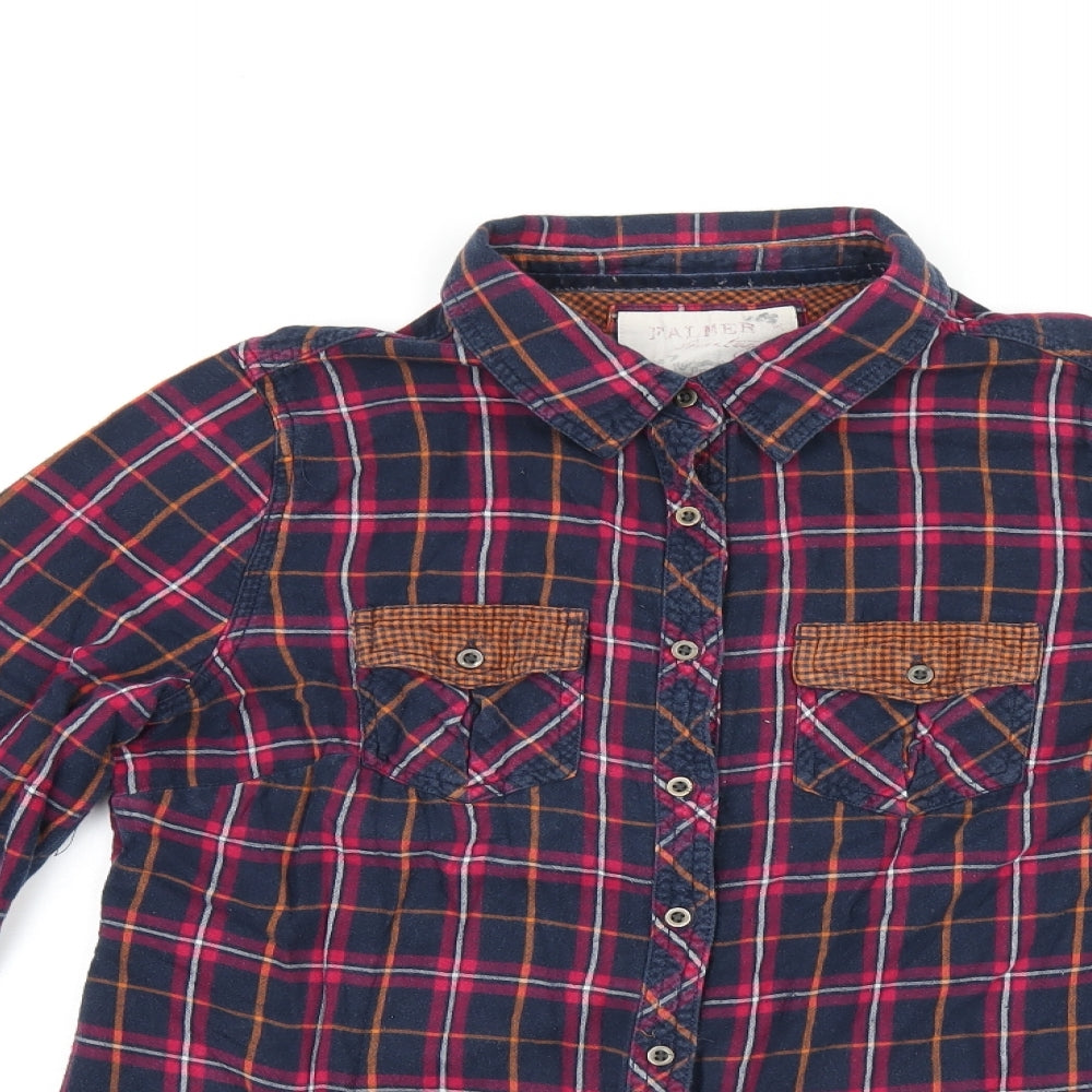 Falmer Heritage Womens Blue Plaid Cotton Basic Button-Up Size 12 Collared