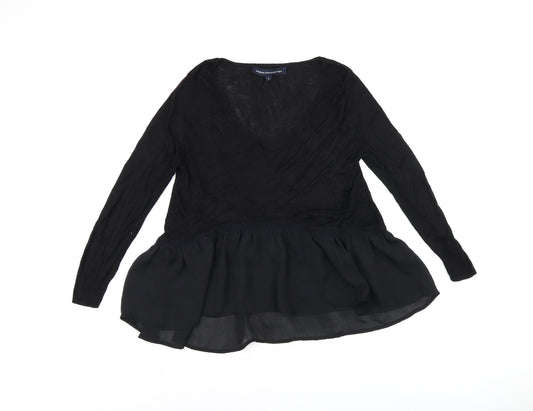 French Connection Womens Black Polyester Basic T-Shirt Size S V-Neck