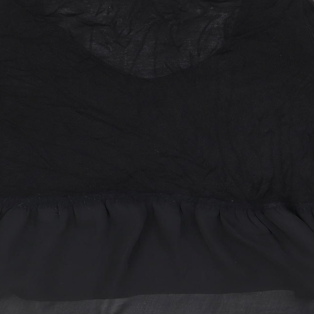 French Connection Womens Black Polyester Basic T-Shirt Size S V-Neck