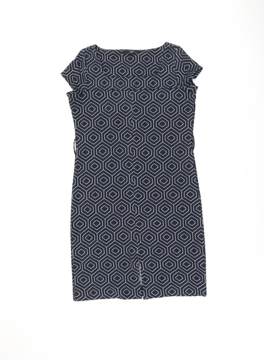 NEXT Womens Blue Geometric Polyester Shift Size 10 Square Neck Pullover