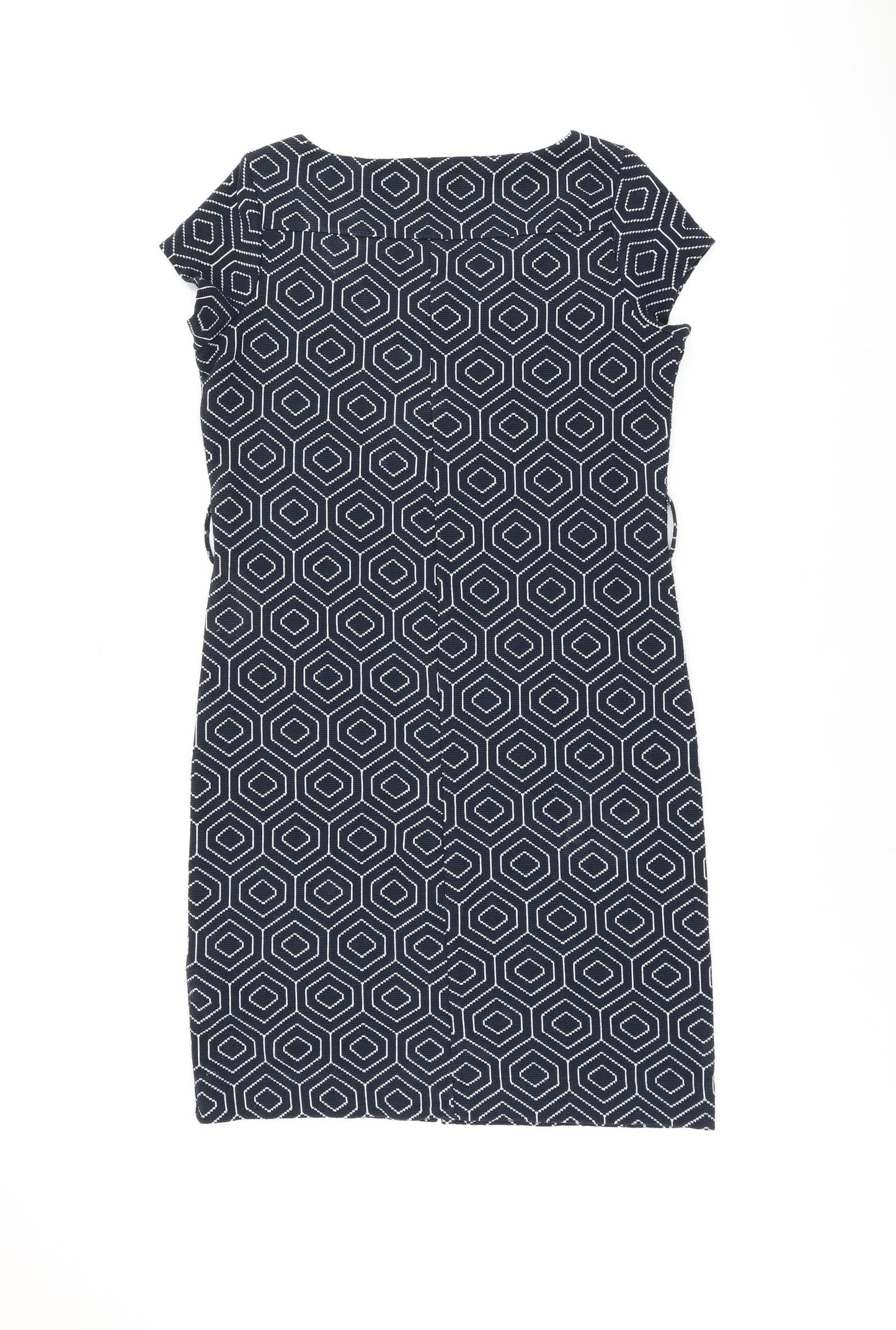 NEXT Womens Blue Geometric Polyester Shift Size 10 Square Neck Pullover