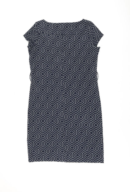 NEXT Womens Blue Geometric Polyester Shift Size 10 Square Neck Pullover