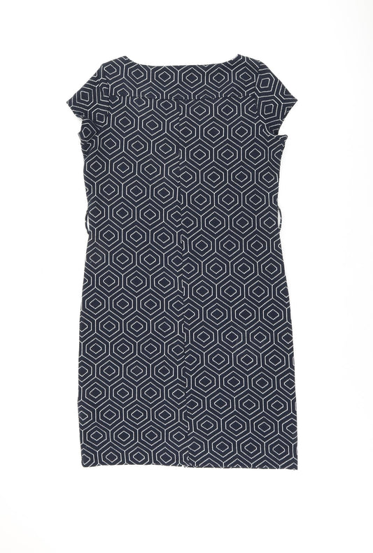 NEXT Womens Blue Geometric Polyester Shift Size 10 Square Neck Pullover