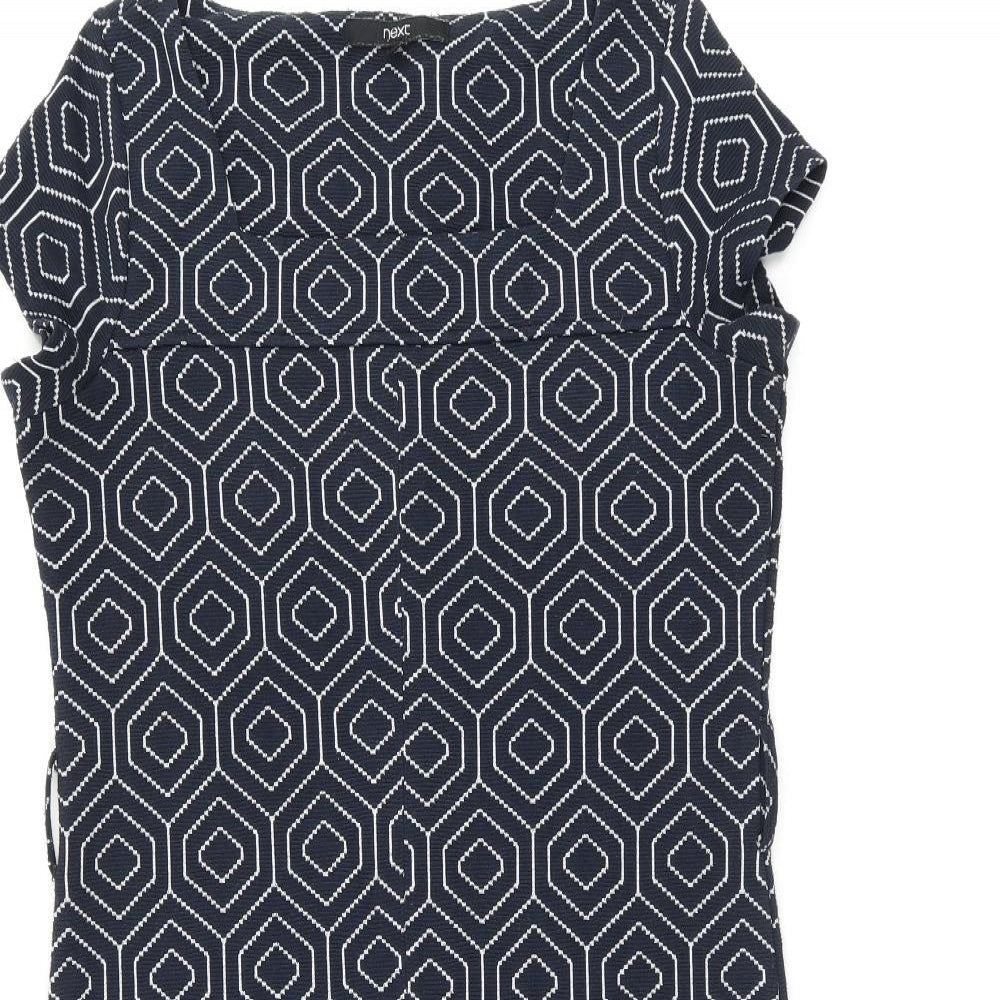 NEXT Womens Blue Geometric Polyester Shift Size 10 Square Neck Pullover