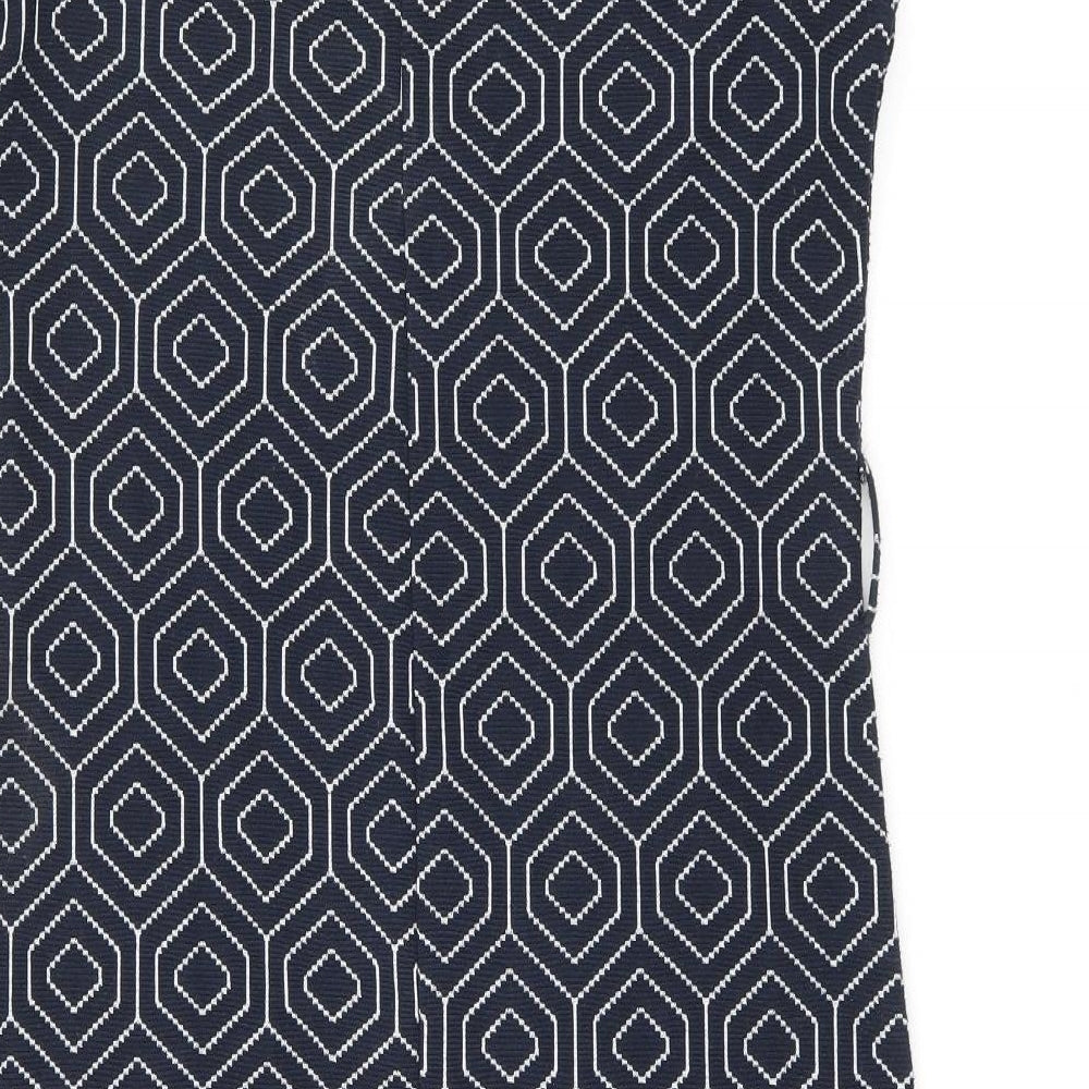 NEXT Womens Blue Geometric Polyester Shift Size 10 Square Neck Pullover