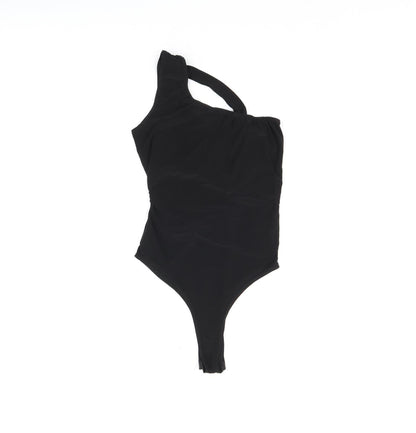 PRETTYLITTLETHING Womens Black Polyester Bodysuit One-Piece Size 8 Snap - Cut Out Detail