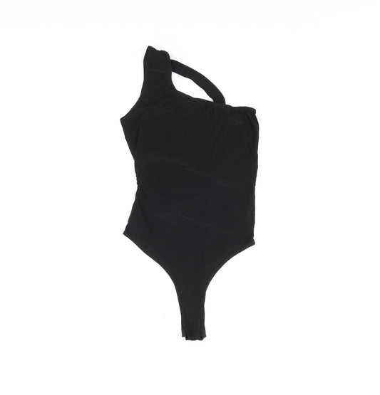 PRETTYLITTLETHING Womens Black Polyester Bodysuit One-Piece Size 8 Snap - Cut Out Detail