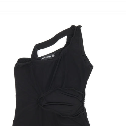 PRETTYLITTLETHING Womens Black Polyester Bodysuit One-Piece Size 8 Snap - Cut Out Detail