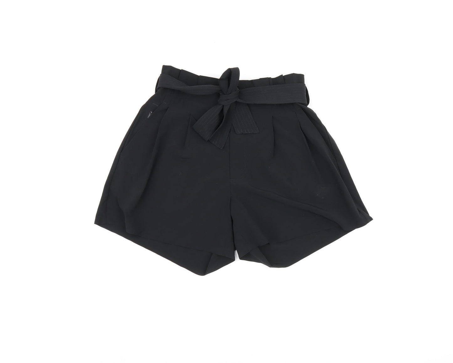 Oathleta Womens Black Polyester Paperbag Shorts Size 6 L4 in Regular Zip - Belted