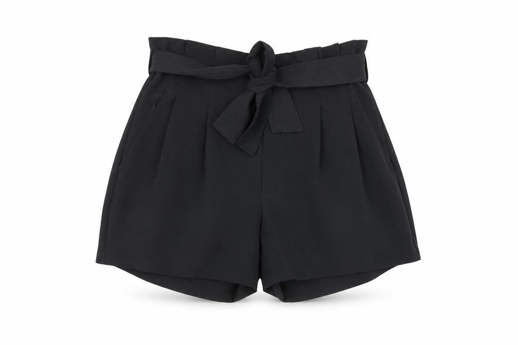 Oathleta Womens Black Polyester Paperbag Shorts Size 6 L4 in Regular Zip - Belted