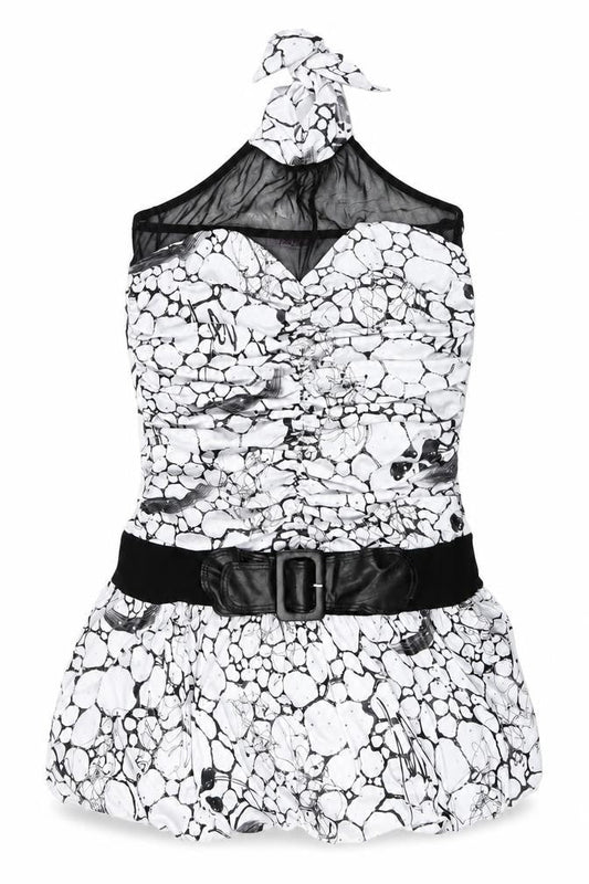 Pink Ice Womens White Geometric Polyester Basic Tank Size M Halter - Belted