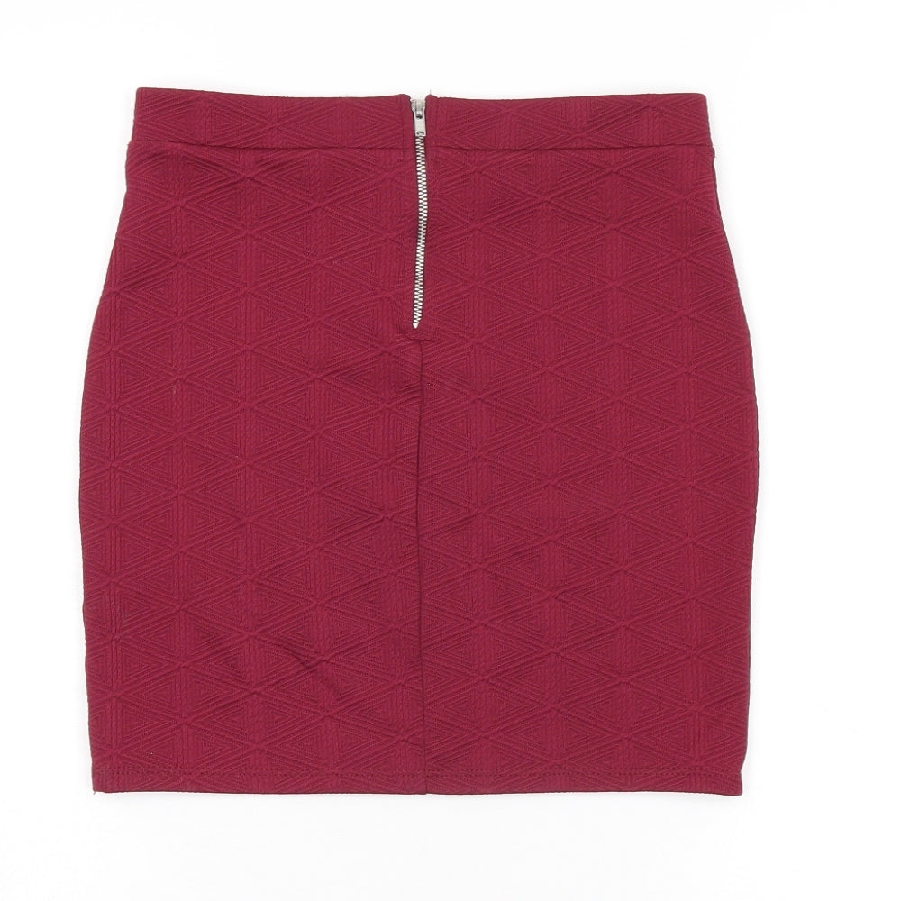 Miss Selfridge Womens Red Polyester Mini Skirt Size 8 Zip