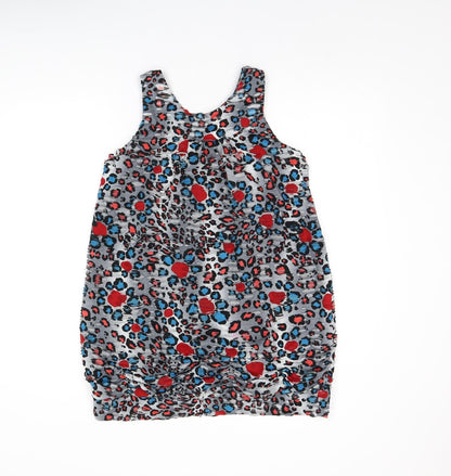 PussyCat Womens Grey Animal Print Cotton Basic Tank Size M Round Neck - Ripped Detail, Leopard Print and Bow