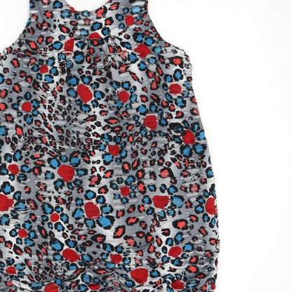 PussyCat Womens Grey Animal Print Cotton Basic Tank Size M Round Neck - Ripped Detail, Leopard Print and Bow