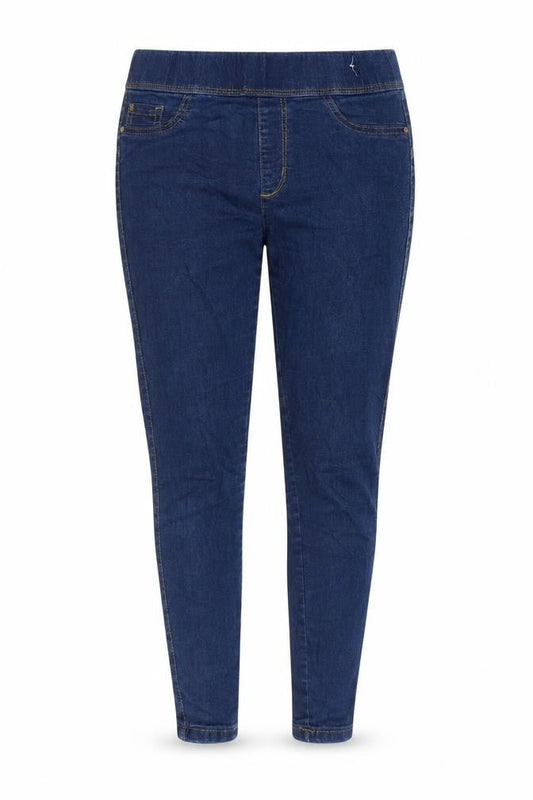 Front view of Denim & Co. women’s blue cotton jegging jeans, size UK 10, 27-inch leg regular