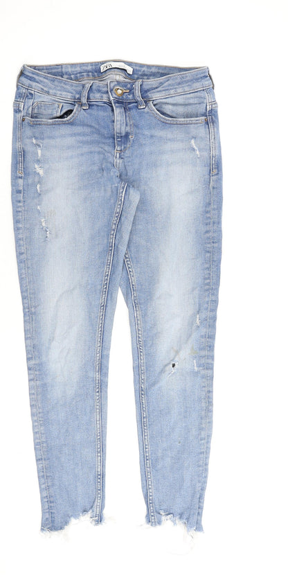 Zara Womens Blue Cotton Skinny Jeans Size 10 L26 in Regular Zip