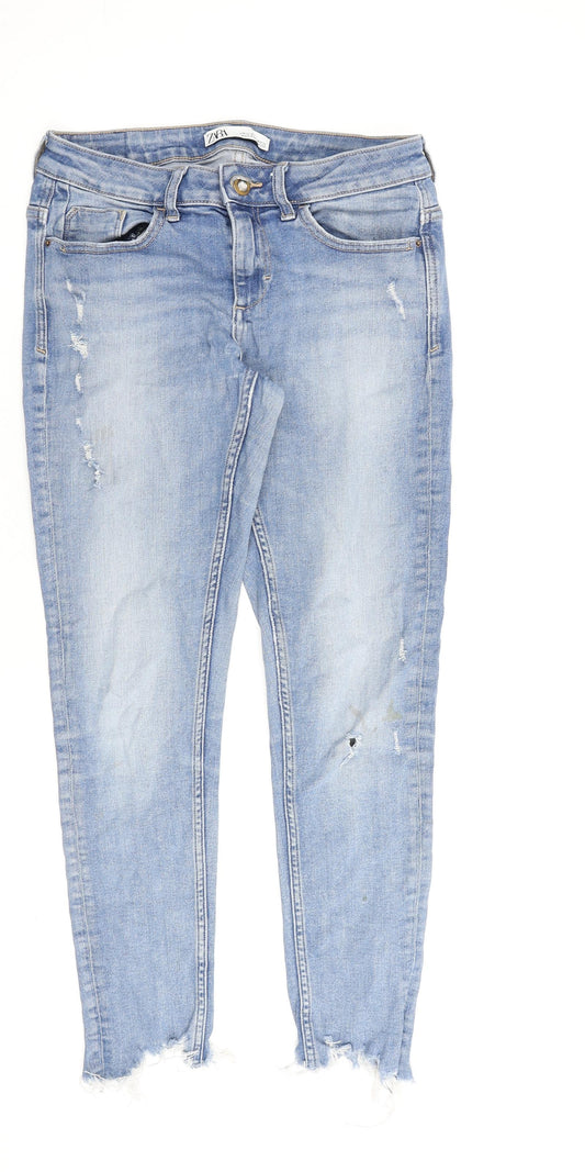 Zara Womens Blue Cotton Skinny Jeans Size 10 L26 in Regular Zip
