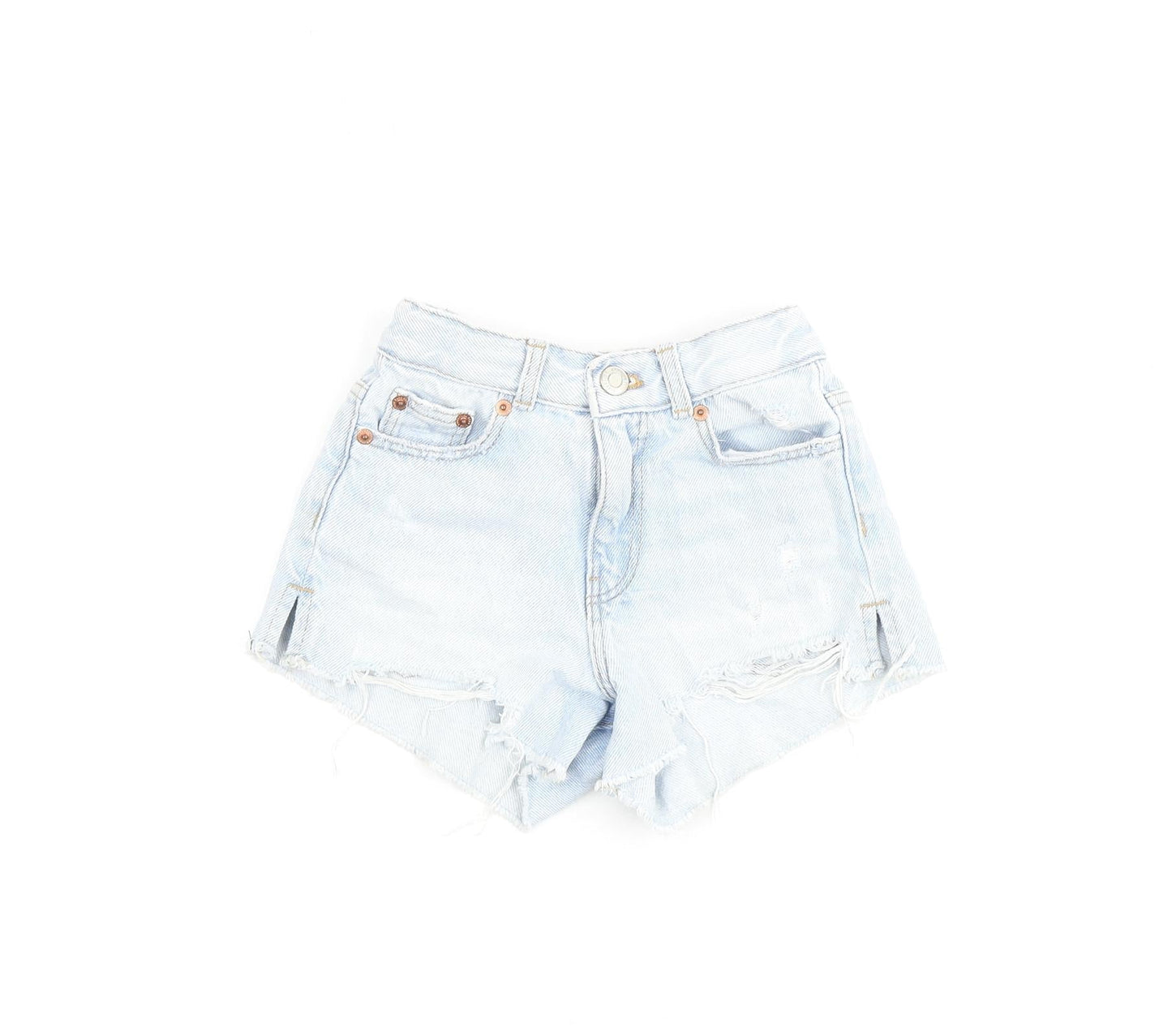 Zara Girls Blue 100% Cotton Cut-Off Shorts Size 6 Years Regular Zip