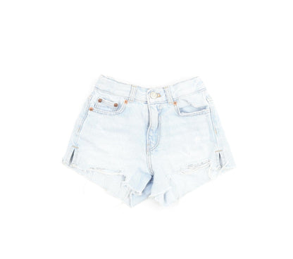 Zara Girls Blue 100% Cotton Cut-Off Shorts Size 6 Years Regular Zip