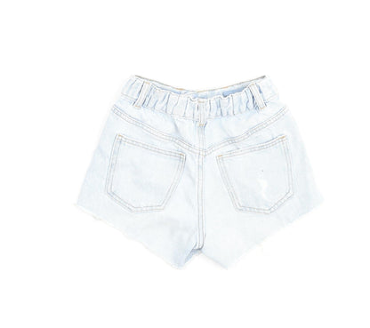 Zara Girls Blue 100% Cotton Cut-Off Shorts Size 6 Years Regular Zip