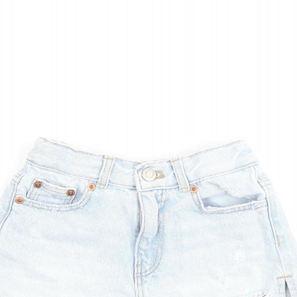 Zara Girls Blue 100% Cotton Cut-Off Shorts Size 6 Years Regular Zip