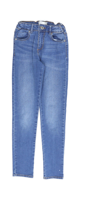 Zara Girls Blue Cotton Straight Jeans Size 8 Years Regular Zip