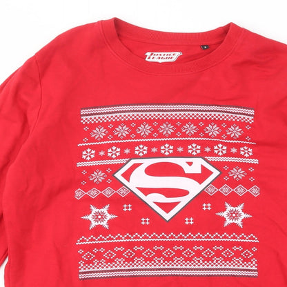 Justice League Mens Red Cotton Pullover Sweatshirt Size S - Christmas