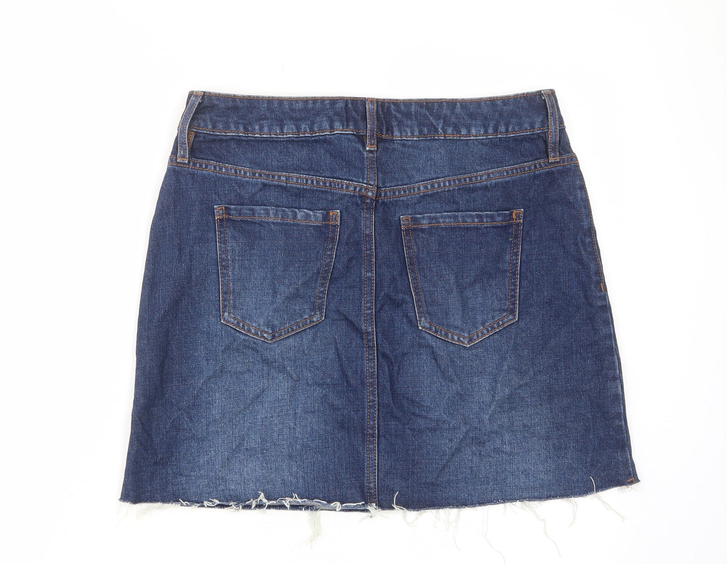 F&F Womens Blue Cotton A-Line Skirt Size 8 Zip - Pockets