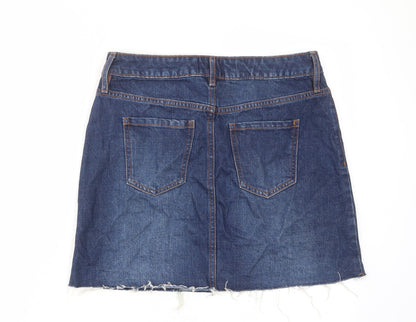 F&F Womens Blue Cotton A-Line Skirt Size 8 Zip - Pockets