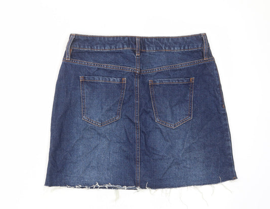 F&F Womens Blue Cotton A-Line Skirt Size 8 Zip - Pockets