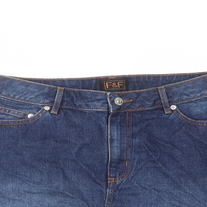 F&F Womens Blue Cotton A-Line Skirt Size 8 Zip - Pockets