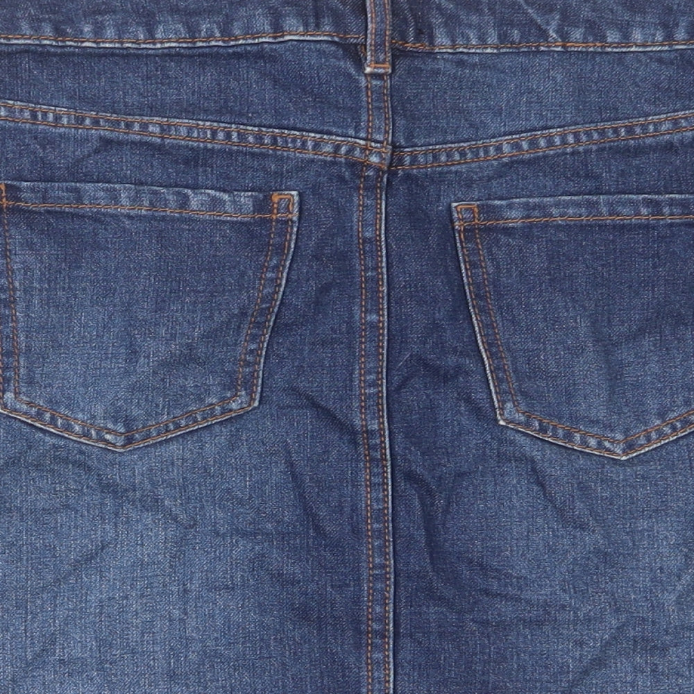F&F Womens Blue Cotton A-Line Skirt Size 8 Zip - Pockets