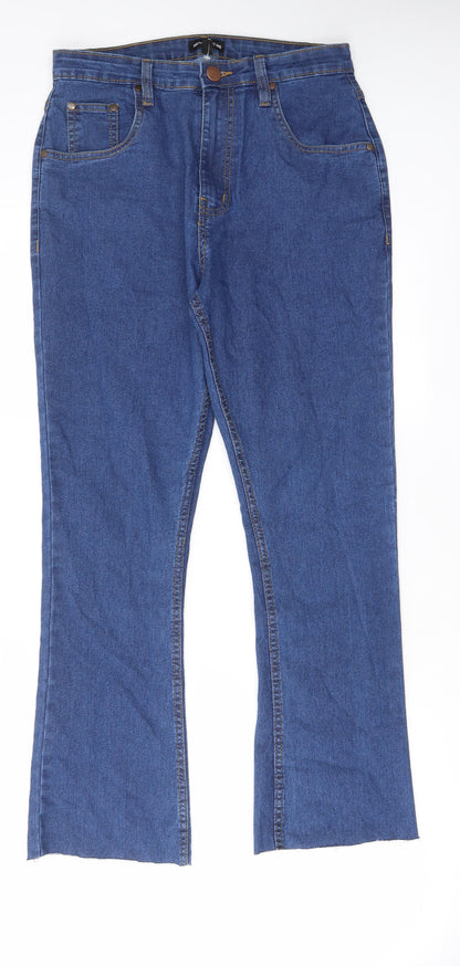 PRETTYLITTLETHING Womens Blue Cotton Straight Jeans Size 12 L28 in Regular Zip - Pockets