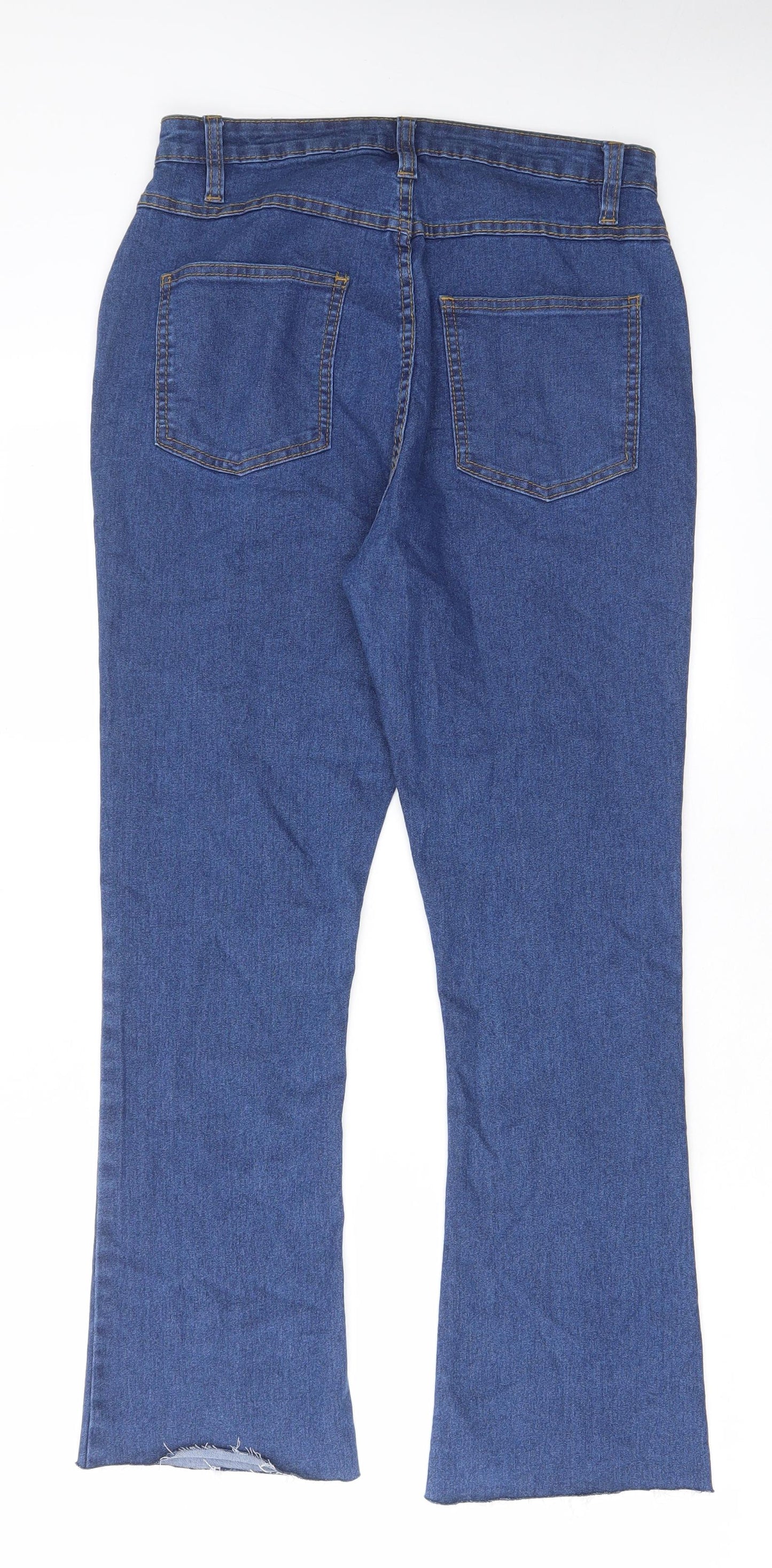 PRETTYLITTLETHING Womens Blue Cotton Straight Jeans Size 12 L28 in Regular Zip - Pockets