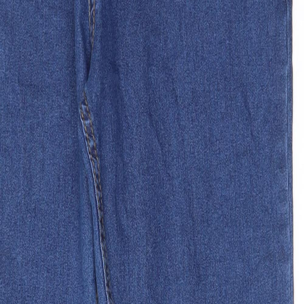 PRETTYLITTLETHING Womens Blue Cotton Straight Jeans Size 12 L28 in Regular Zip - Pockets