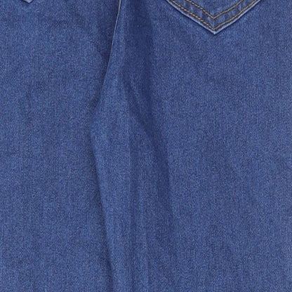 PRETTYLITTLETHING Womens Blue Cotton Straight Jeans Size 12 L28 in Regular Zip - Pockets