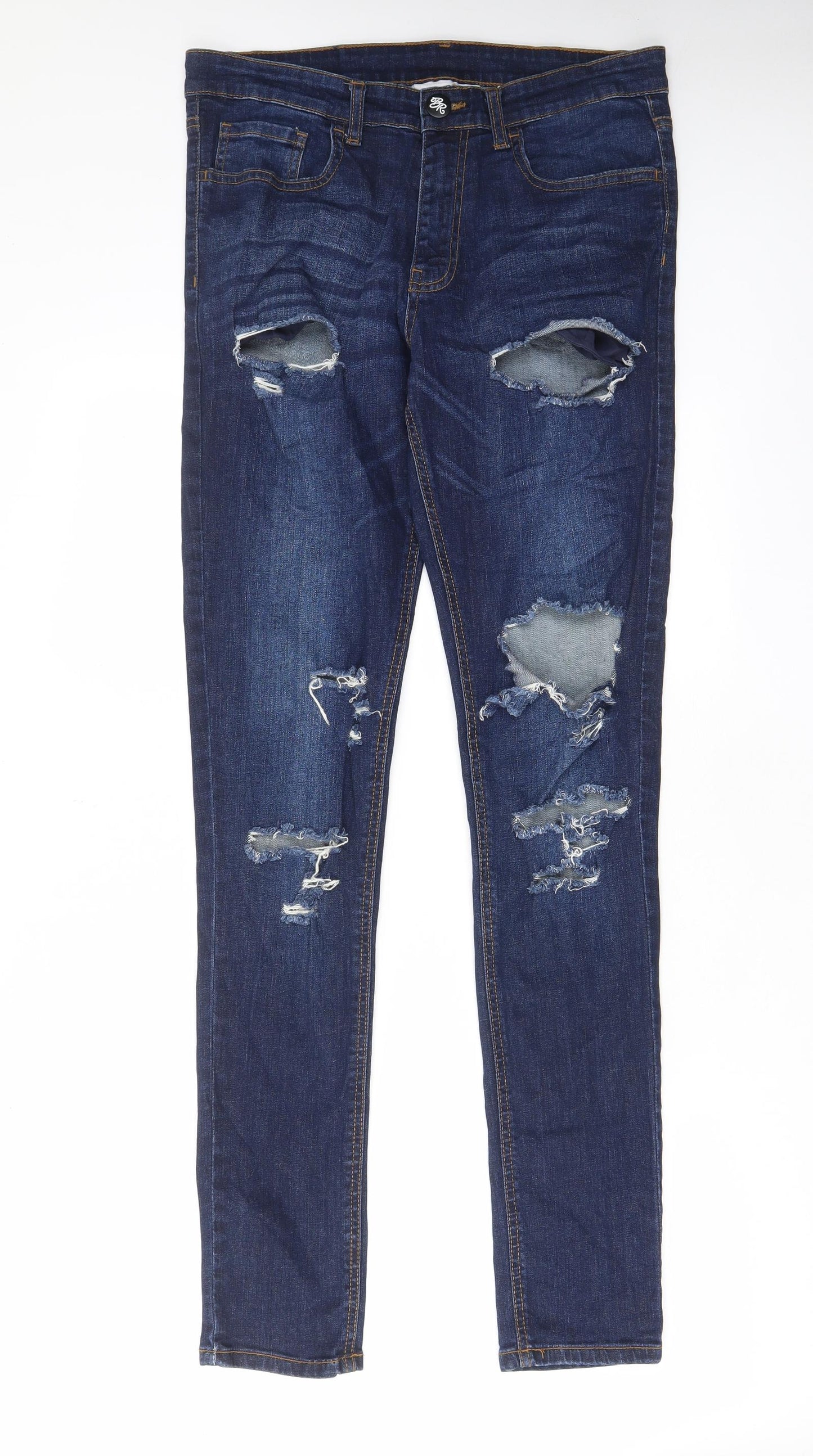 Mens UK Size 32 in Born Rich Regular Fit Skinny Blue Jeans